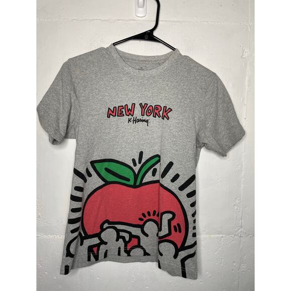 Uniqlo X Keith Haring New York City Apple T Shirt Gray Size XS Unisex Men Women - Picture 1 of 5